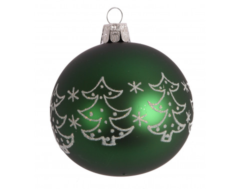 Vánoční ozdoba Zelená koule se stromečky 8 cm
